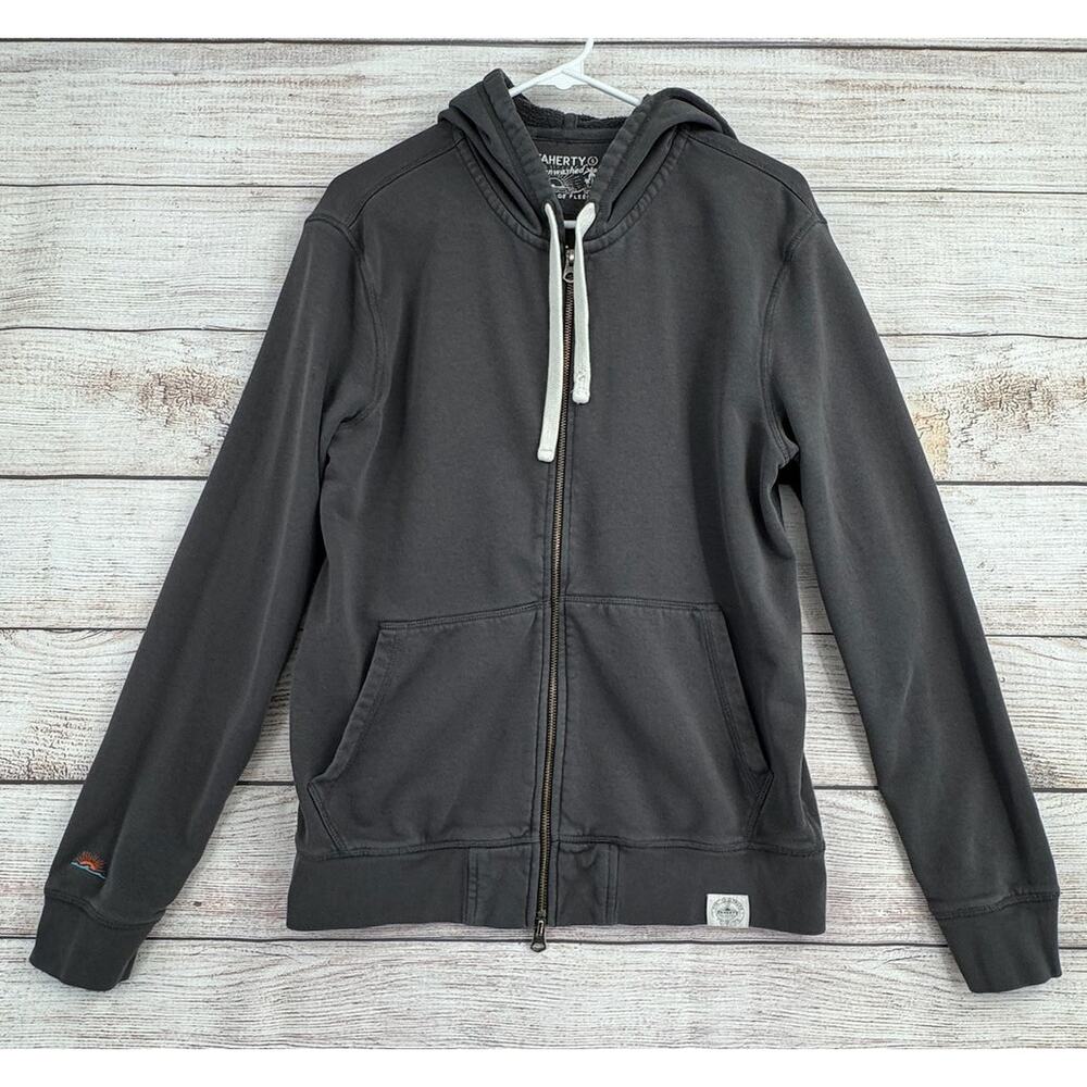 Faherty Sunwashed Vintage Fleece Full Zip Hoodie Sweatshirt Mens Small Gray